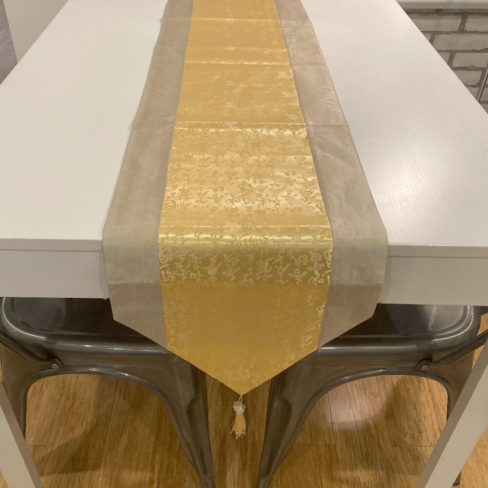 Beautiful Gold Table Runner with Tassels - 76 inches long